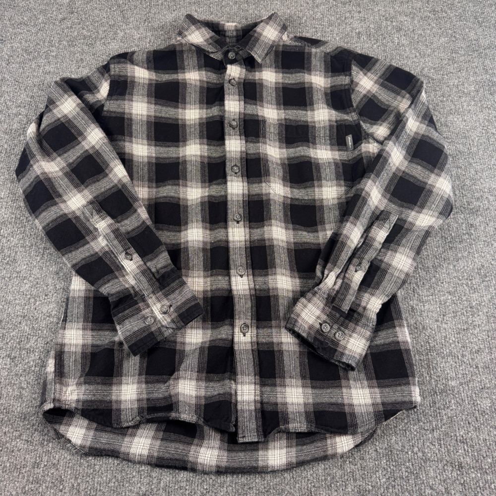 Eddie Bauer Flannel Shirt Mens Small Black White Plaid Excellent Long Sleeve